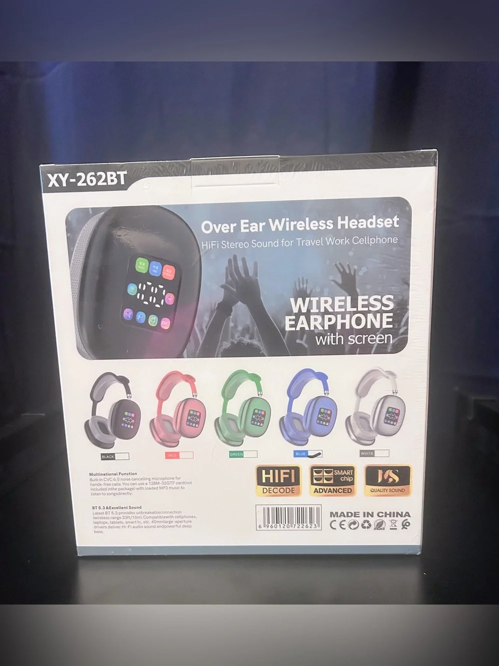 New Wireless Over-Ear Headphones with Screen - Blue